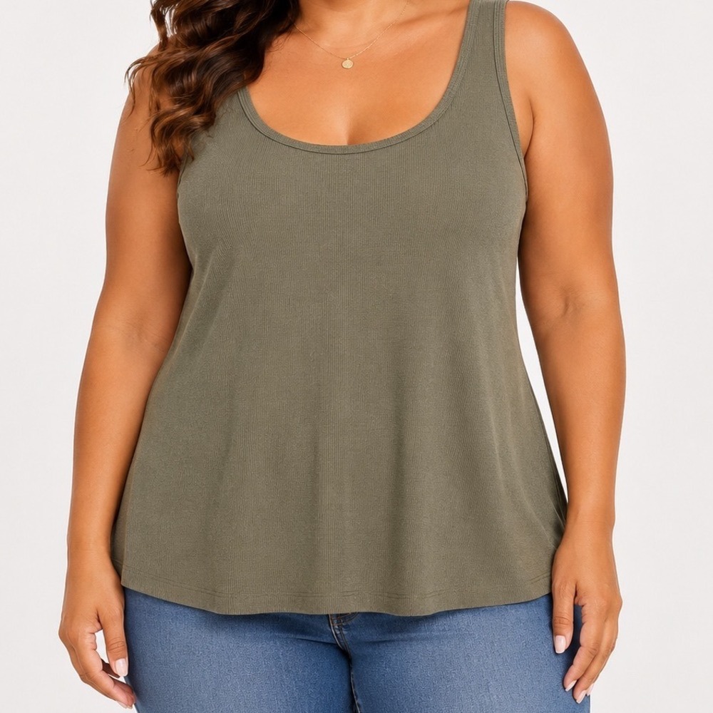 Old Navy First-Layer Ribbed Tank Top Olive Green Scoop Neck Sleeveless 3X